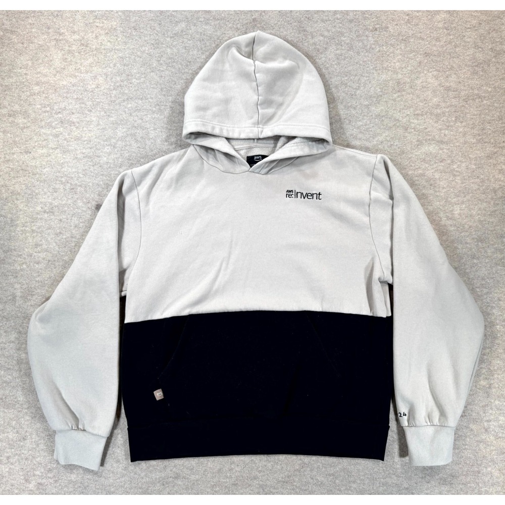 AWS Amazon Re:Invent 2024 Official Hoodie Mens XL Gray Black Fleece Lined Cotton